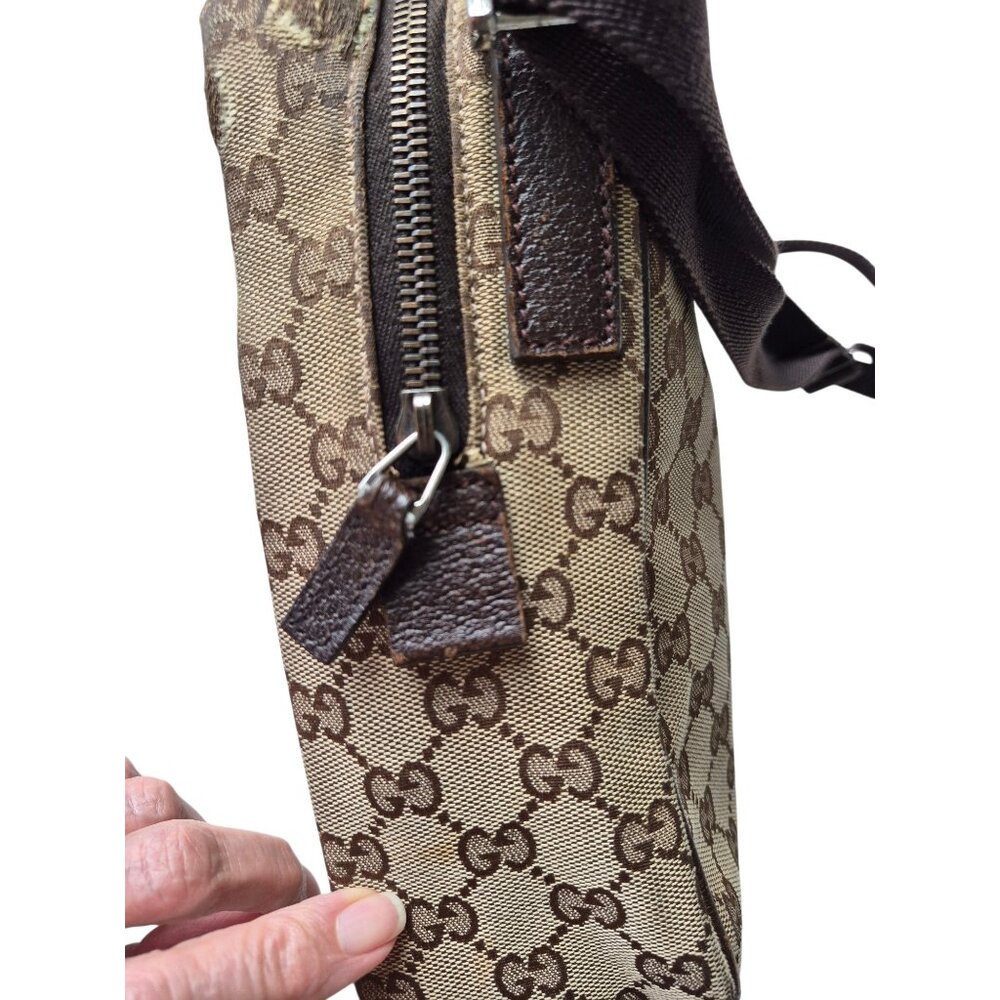 GUCCI Original GG Pattern Canvas Crossbody Camera Bag Classic Leather Trim - Picture 15 of 16